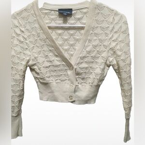 Modcloth Cropped Open-Knit V-Neck Cardigan Sweater - Cream